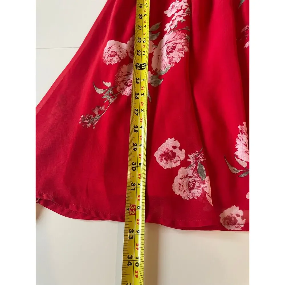 Lulus Milana Red Floral Mini Dress Sz S Ruched Plunge Neckline Flirty Party - Picture 16 of 16